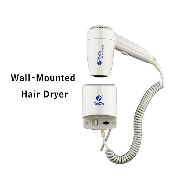 The XINDA RCY-120 18A Home & Hotel Convenience Mounted Base with Safety Switch ABS White Hair Dryer