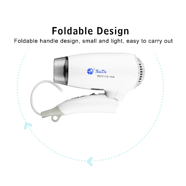 Personal & Family Travel Convenience Foldable White Hair Dryer