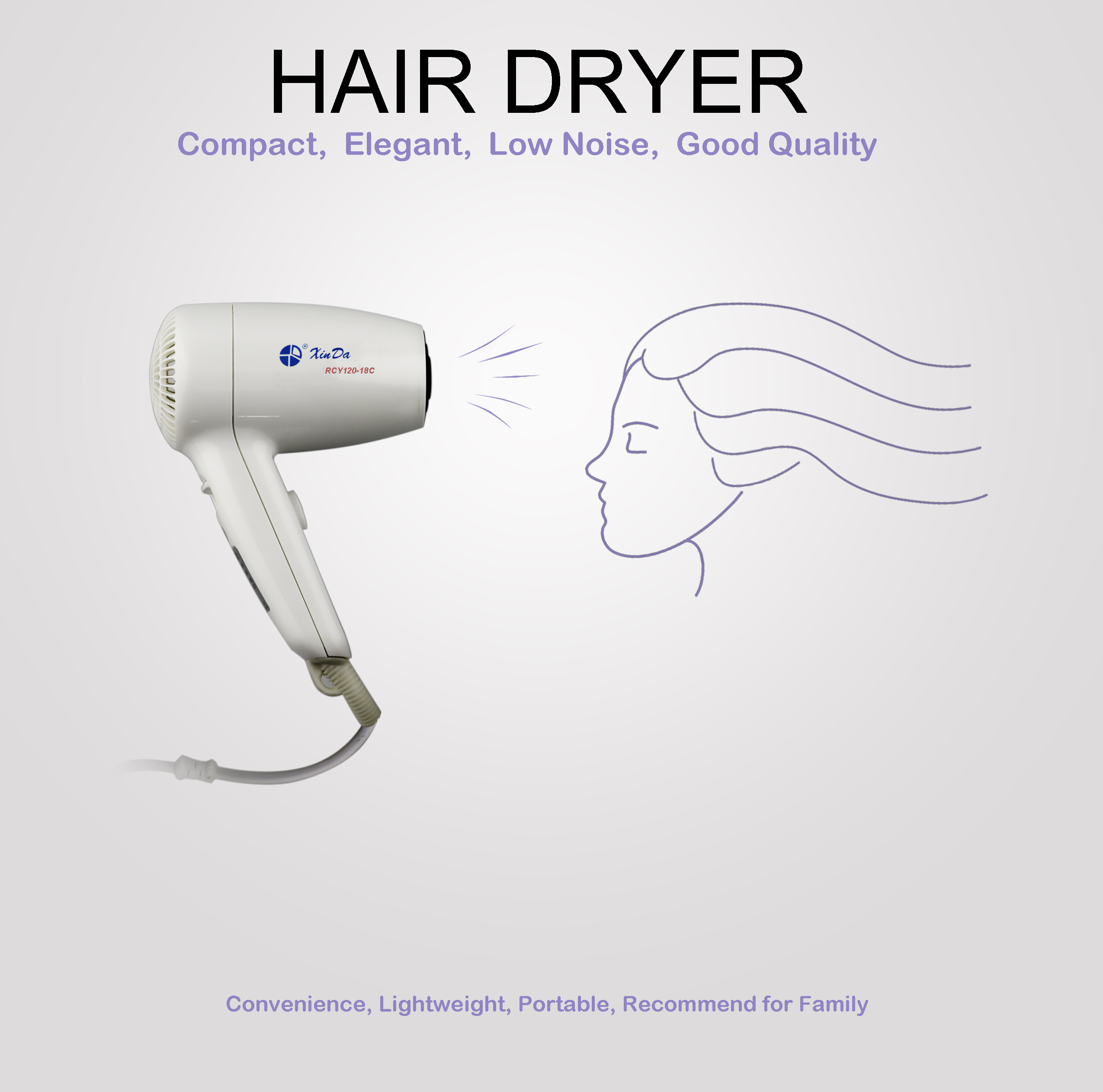 The XinDa RCY-120 18C Electric Hair Dryer for Home Appliances and Student Hair Dryer