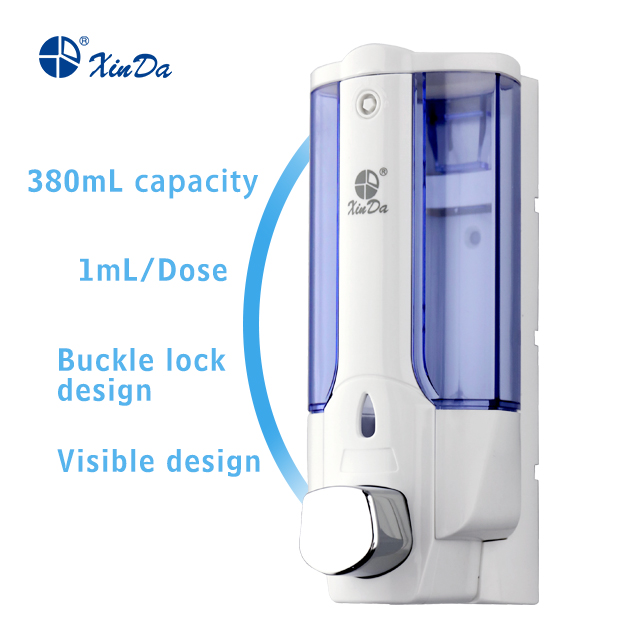 The Xinda ZYQ138 Shampoo Soap Dispenser 380 ML Manual Push Pump Counter Plastic White Wall Mounted with Key-Locked Protection