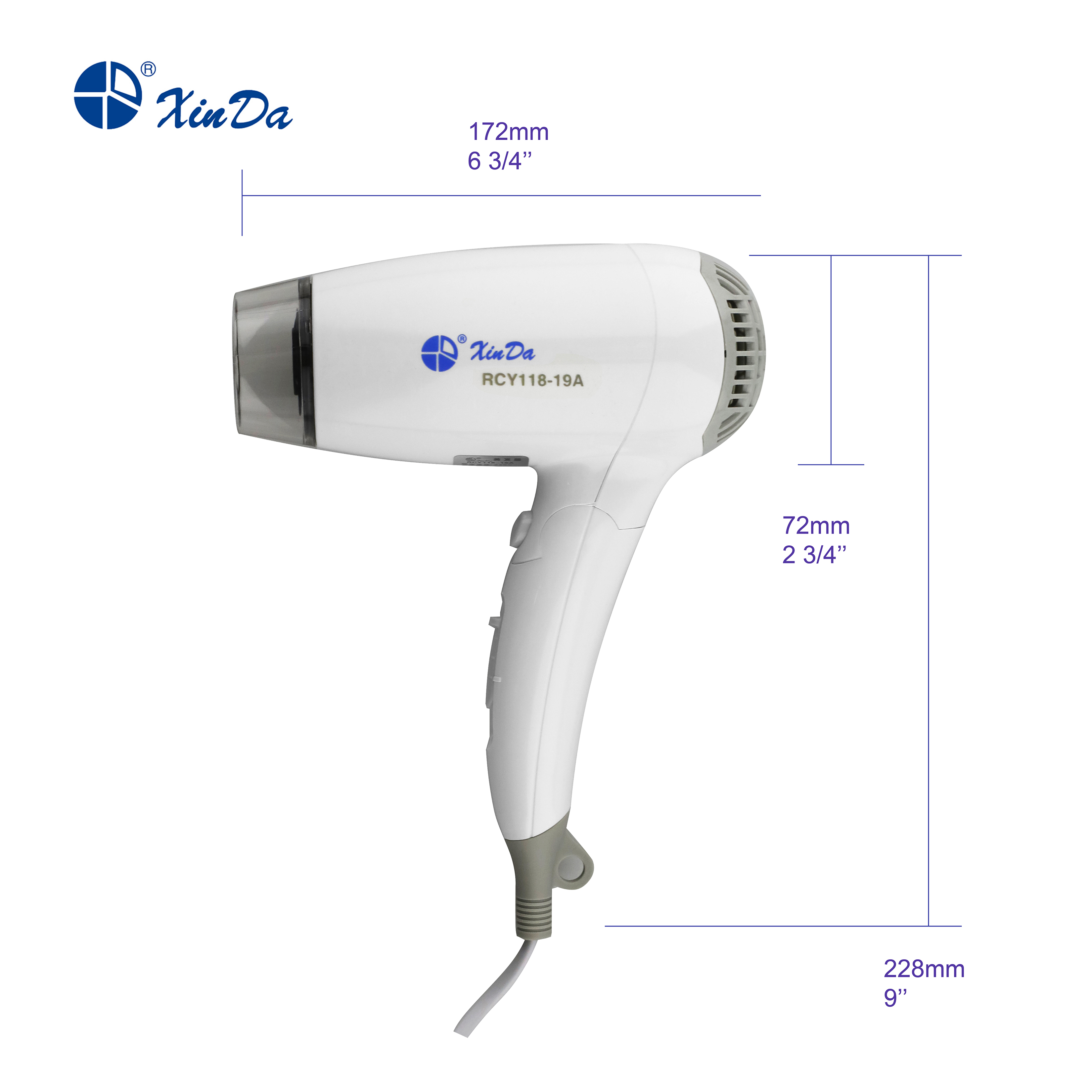 The XINDA RCY-118 19A old and Hot Air Wall Mounted Hair Dryer 1600 watt available for Hotel Bathroom Hand Dryer