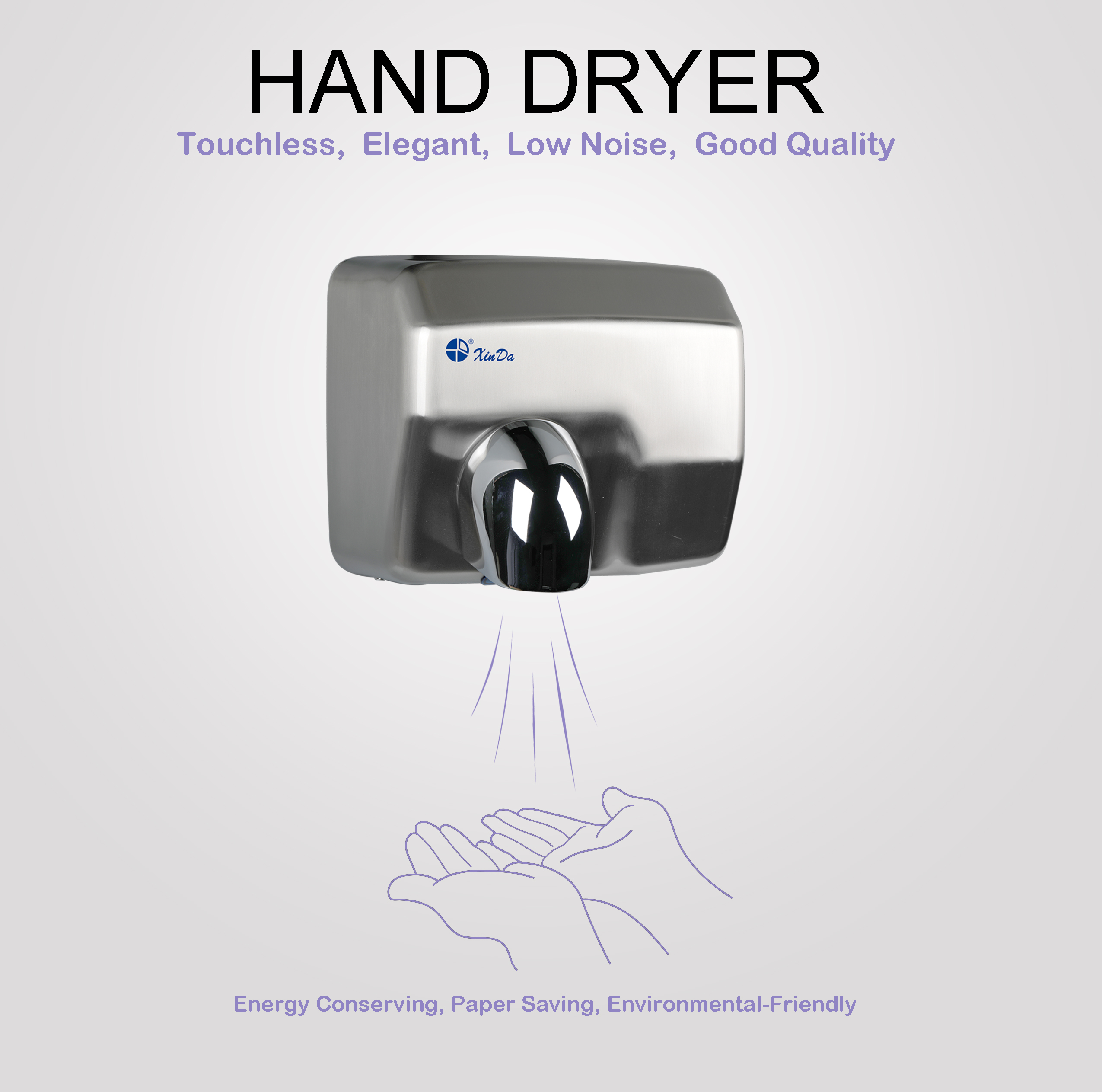 The XinDa GSQ250 Silver Factory direct quality assurance quick drying hand dryer stainless steel electric hand dryer Hand Dryer